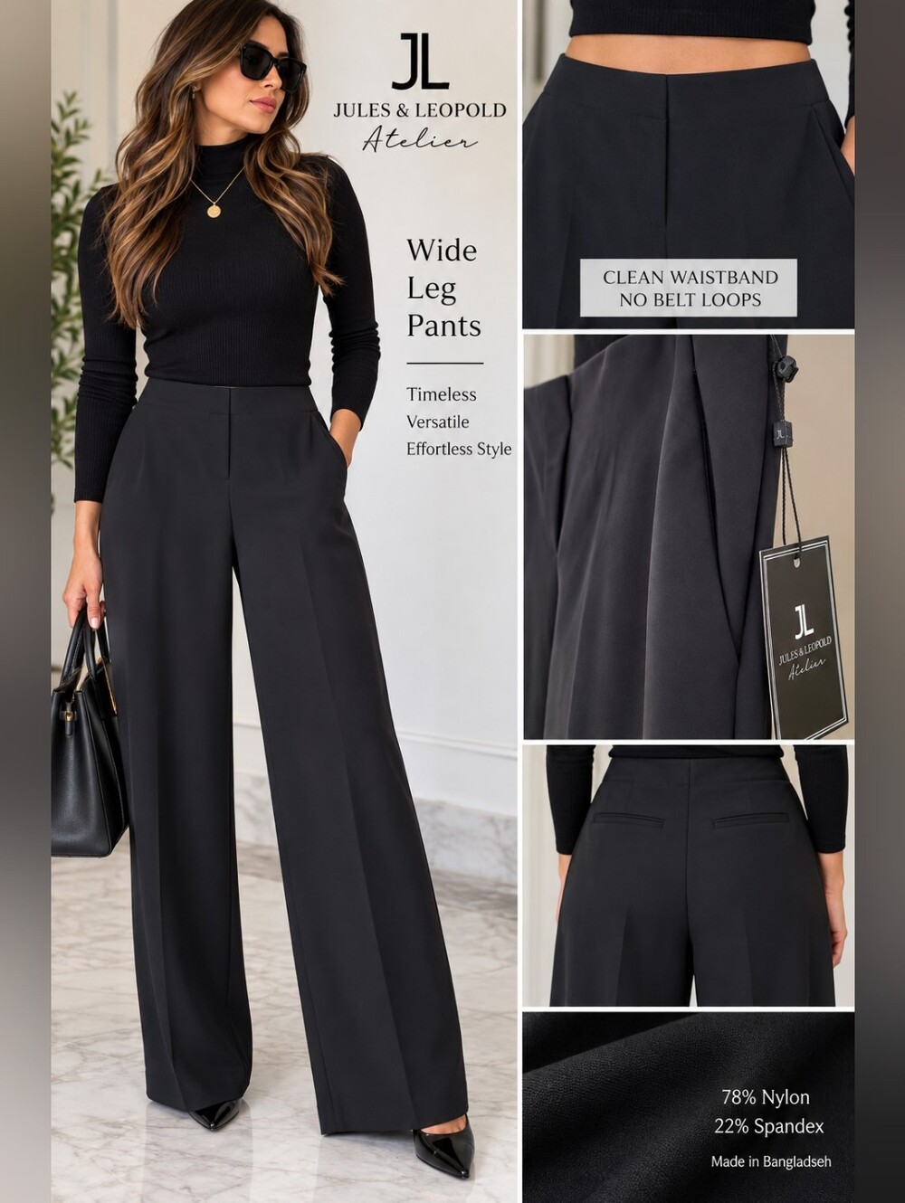 JL ATELIER Black Wide Leg Women's Pants